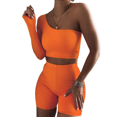 Kliou Solid Asymmetrical Two Piece Sets Women Tracksuit Crop Tops Elastic Bike Shorts Sporty Matching Suits Casual Female Outfit Fendax 0