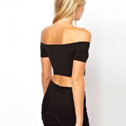 Women's Solid Color One-Line Neck Crop Top Fendax 0