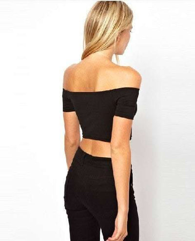 Women's Solid Color One-Line Neck Crop Top Fendax 0