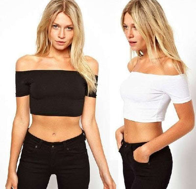 Women's Solid Color One-Line Neck Crop Top Fendax 0