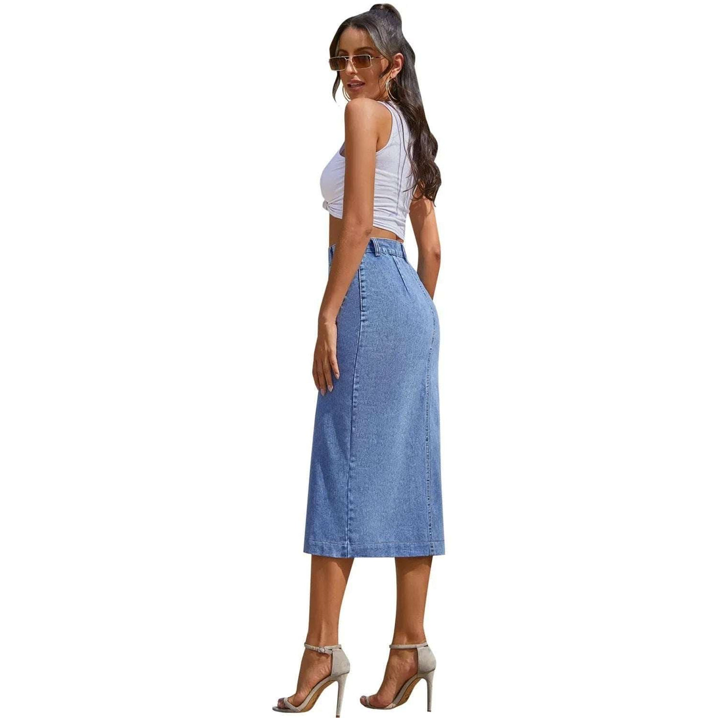 Button Irregular Slit denim High Waist Skirt Fendax 0