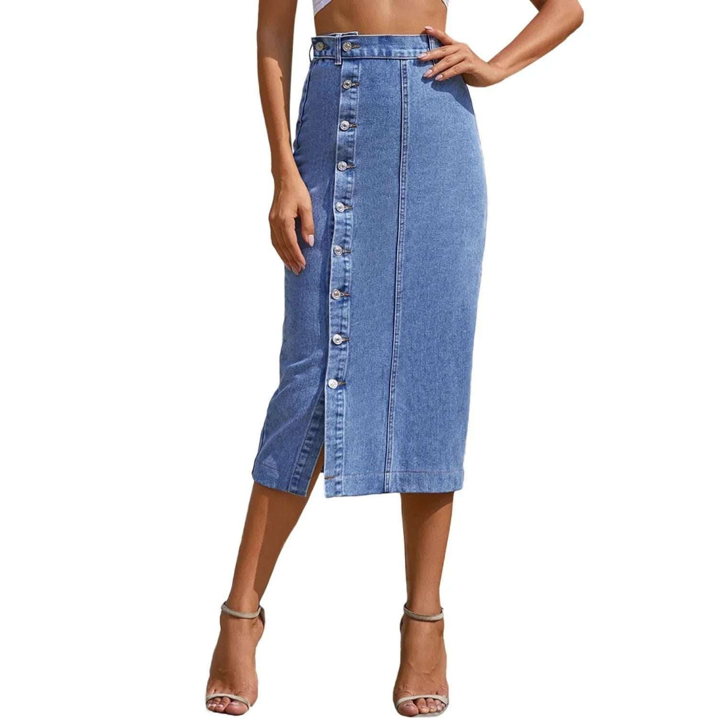 Button Irregular Slit denim High Waist Skirt Fendax 0