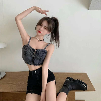 Spring Style Versatile Sexy Zipper Vest Top Fendax 0