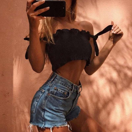 Bow Tie Strap Crop Tank Top Elastic Camis Fendax 0