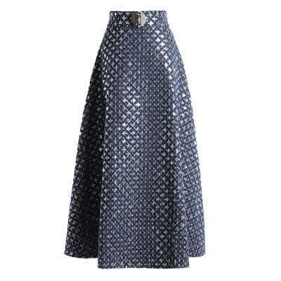 Mid-length Embroidered Sequins Hong Kong-style Retro High-waisted Umbrella Skirt Fendax 0