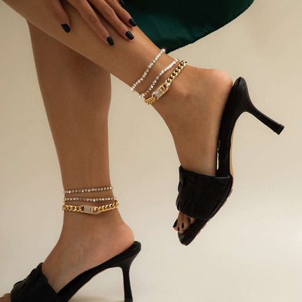Multi-layered Anklet Women's Personality Cuban Chain Mix And Match Feet Fendax 0