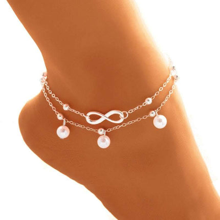Women's Alloy Anklet With 8-shaped Double-layer Pearls Fendax 0