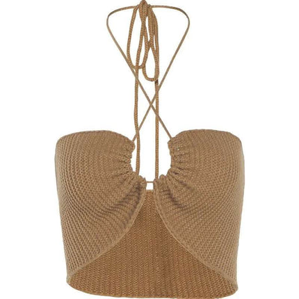 Knitted Sexy Sling Short Top Women's Sleeveless Fendax 0