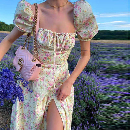 Summer Floral Print Dress Women Sexy Party Long Dresses Puff Short Sleeve Fendax 0