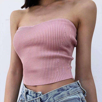 Summer Fashion Pullover Tube Top Sexy Slim Knit Sweater Top
