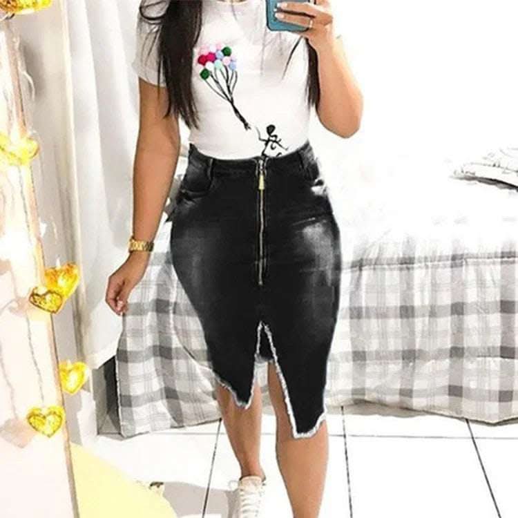 Cowgirl Skirt Slim Slimming Fringed Denim Skirt Fendax 0