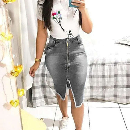 Cowgirl Skirt Slim Slimming Fringed Denim Skirt Fendax 0