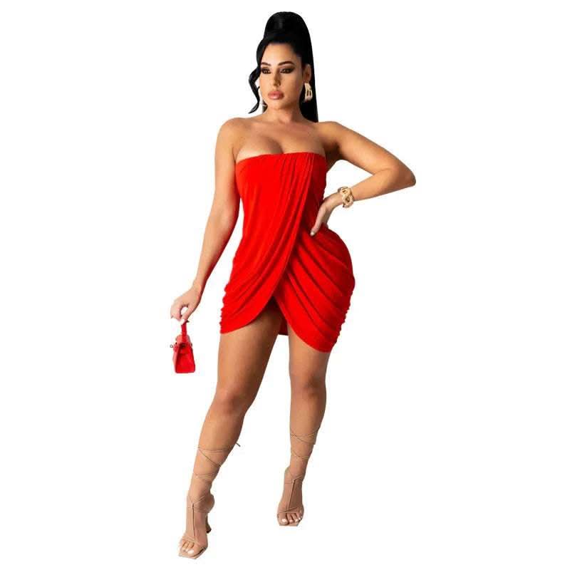 Sexy Irregular Pleated Tube Top Skirt Dress Dress Fendax 0