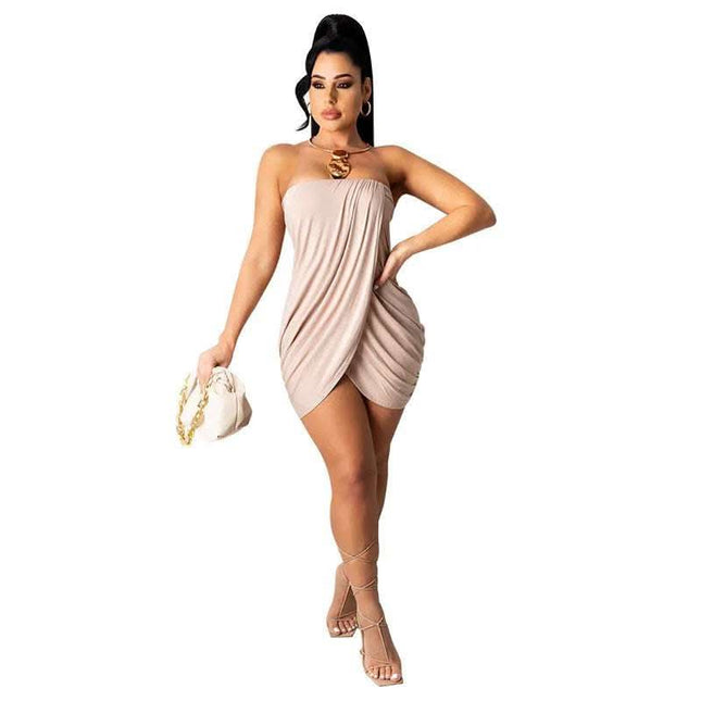Sexy Irregular Pleated Tube Top Skirt Dress Dress Fendax 0