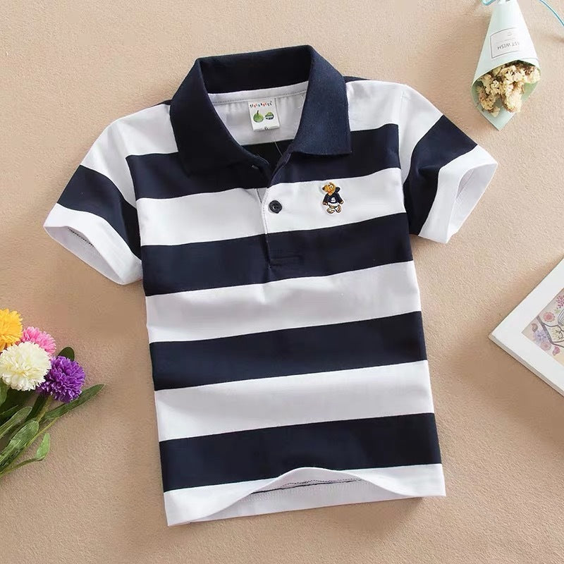 Cotton Striped Lapel Polo Shirt