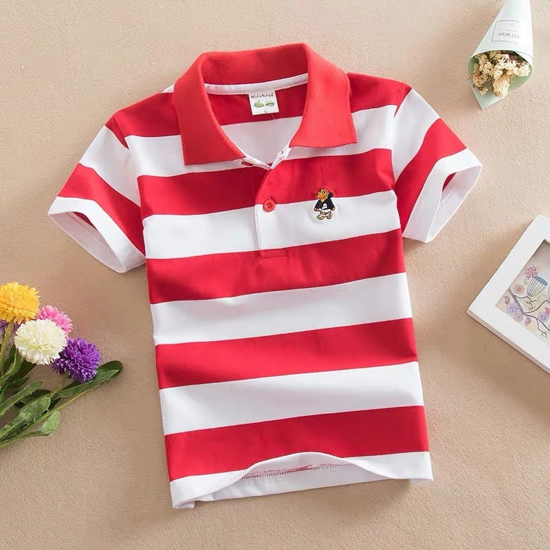 Cotton Striped Lapel Polo Shirt
