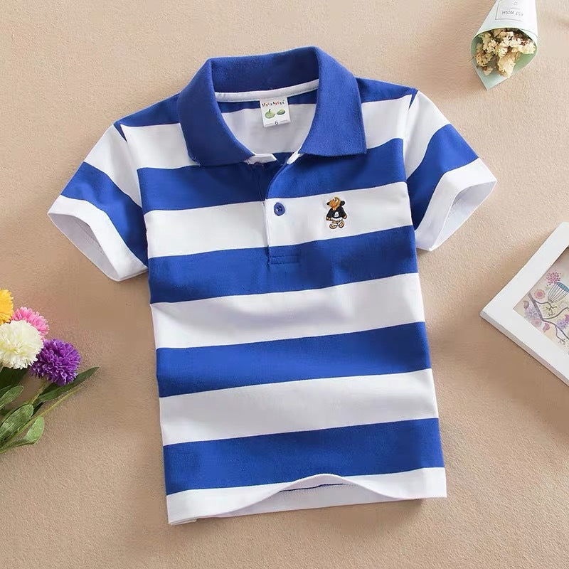 Cotton Striped Lapel Polo Shirt