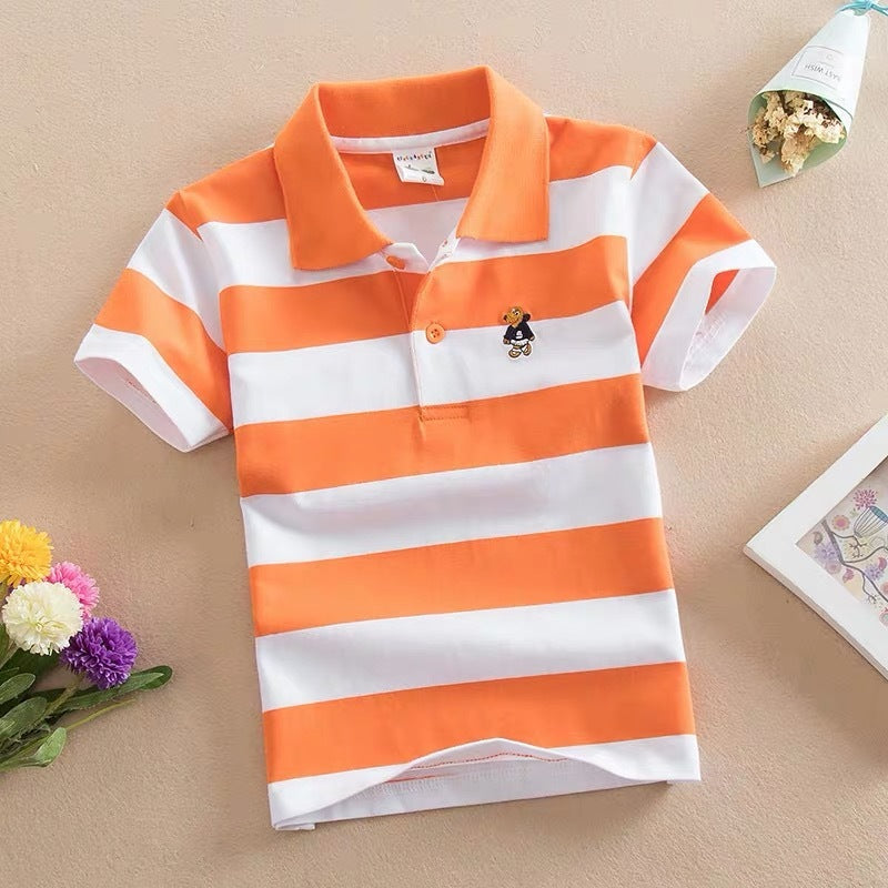Cotton Striped Lapel Polo Shirt