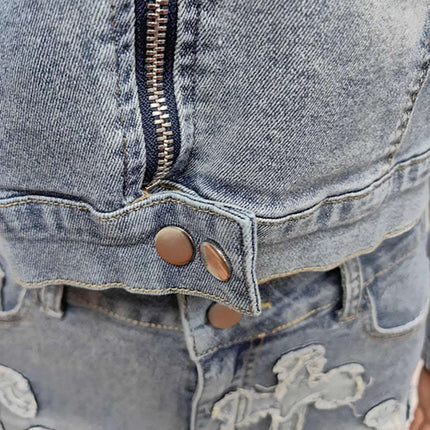 Denim Embroidered Short Skirt Jacket Suits Suit Fendax 0