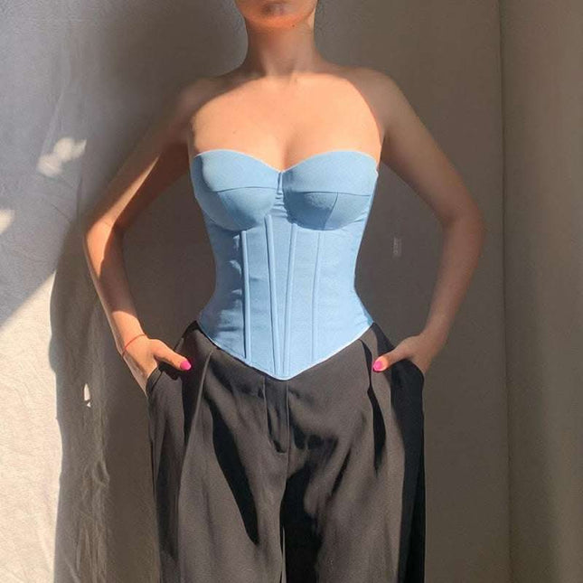 Y2K Denim Tube Vest Top With Back-tied Design INS Fashion Crop Corset Tank For Women Clothing Fendax 0