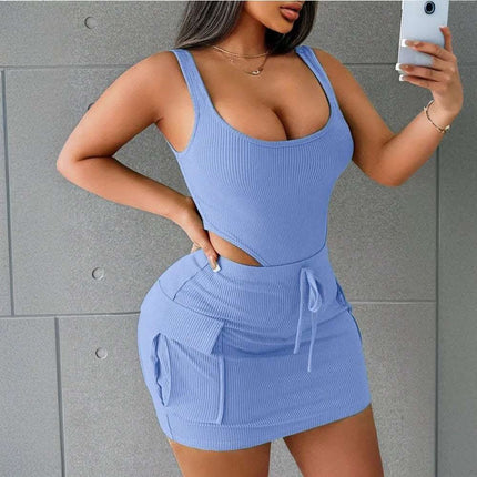 Women's Suits Summer Square Neck Suspender Jumpsuit And Slim Skirt Fendax 0