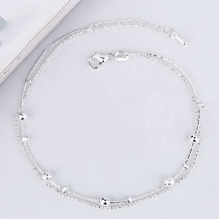 Benmingnian Double Layer Beaded Silver Plated Feet Chain Fendax 0