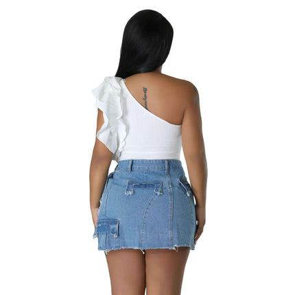 Ripped Pocket Denim Skirt Hip Skirt Fendax 0