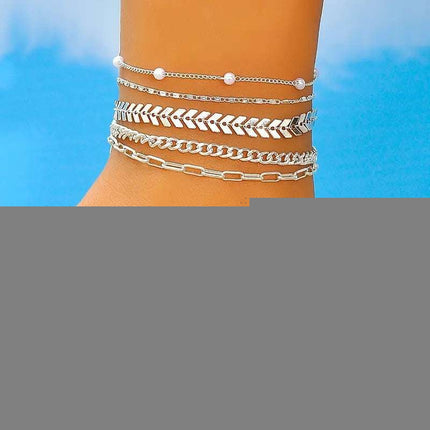 Summer Fashion 5-piece Pearl Anklet Women's Multi-layer Fendax 0