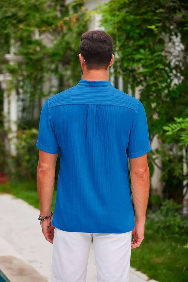 Summer Stand Collar Buttons Short Sleeve T-shirt Solid Color Stripe POLO Shirt Fashion Casual Beach Clothing For Men Fendax 0