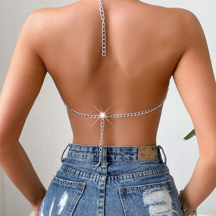 Summer Sexy Stitching Tube Top Chain Halter Top Fendax 0