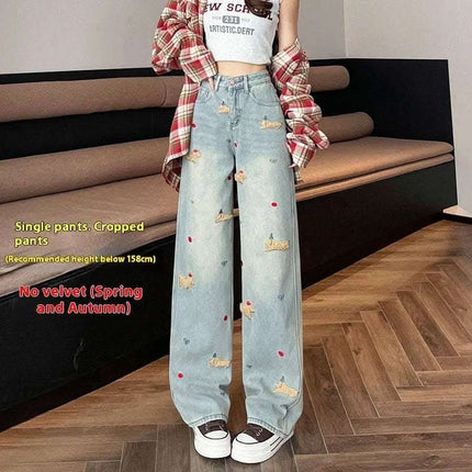 Cartoon Puppy Embroidered High Waist Straight Jeans Fendax 0