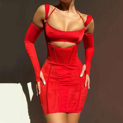Women's Sling Tight Dress Fashion Backless Mesh See-through Hip Skirt Fendax 0