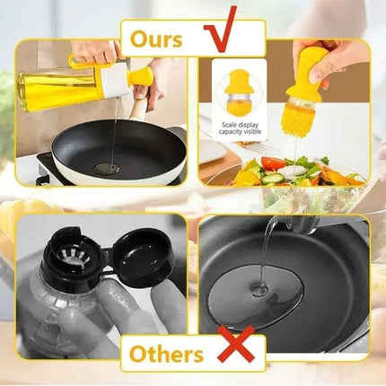 2 In 1 Oil Dispenser With Silicon Brush BBQ Oil Spray Glass Bottle Silicone For Barbecue Cooking Seasoning Bottle Kitchen Gadgets Fendax 0