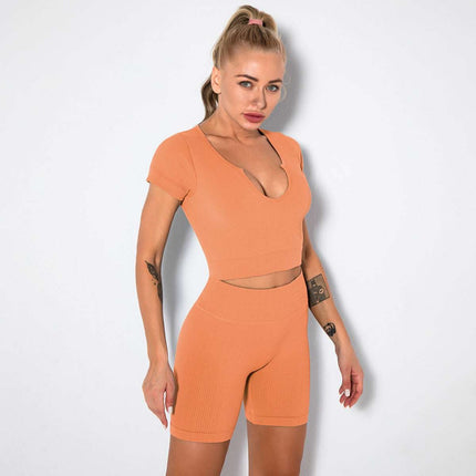 Seamless Knitted Sexy Sports Short-sleeved Shorts Yoga Wear Fitness Suit Fendax 0