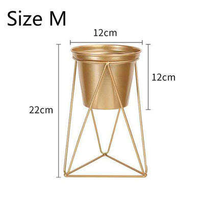 Golden fake flower set green plant pot