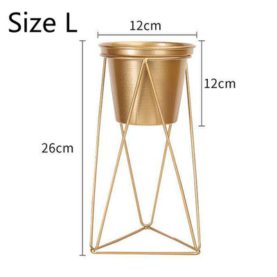 Golden fake flower set green plant pot