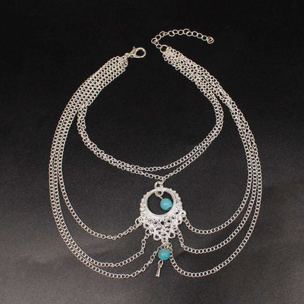 Bohemian Punk Vintage Multi Layered Tassel Turquoise Feet Chain Fendax 0
