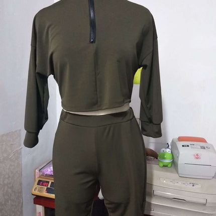 Fashion Women 2 Pieces Set Women Crop Top Hoodies Sweatshirt Tops Sweatshirt Track Pants Sweat Suits Tracksuit Fendax 0