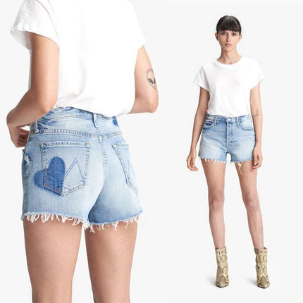 Frayed love high-waisted denim shorts