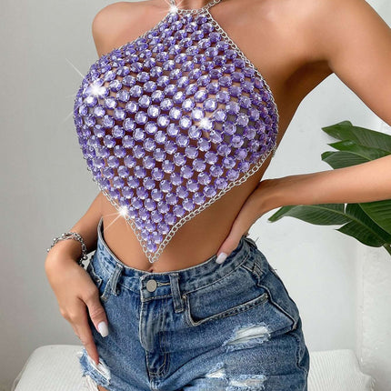 Summer Sexy Stitching Tube Top Chain Halter Top Fendax 0