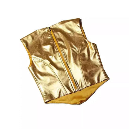 Women's Gold Spaghetti-strap Slim Fishbone Short Top Fendax 0
