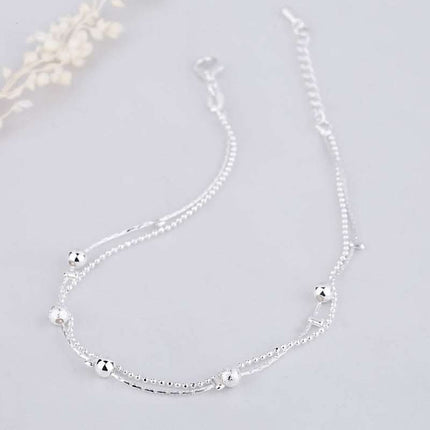Benmingnian Double Layer Beaded Silver Plated Feet Chain Fendax 0
