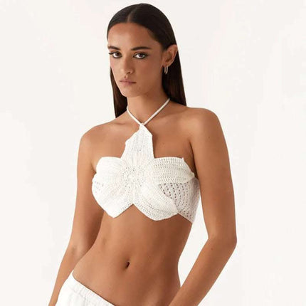 Pure Color Halter Lace-up Cutout Knitted Camisole Fendax 0