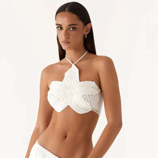Pure Color Halter Lace-up Cutout Knitted Camisole Fendax 0