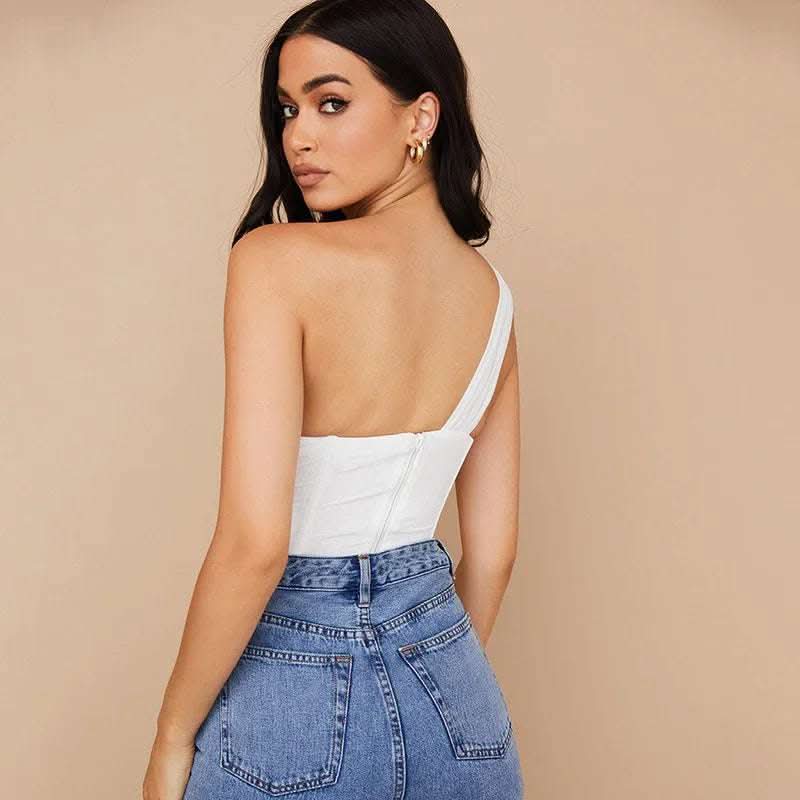 Summer Vacation Style Vest Women Fashion One Shoulder Fendax 0
