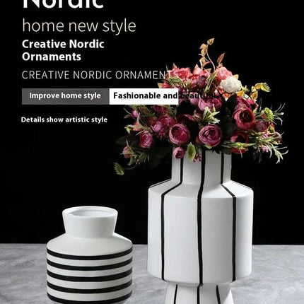 Black And White Striped Ceramic Vase Light Luxury Modern Home Fendax 0