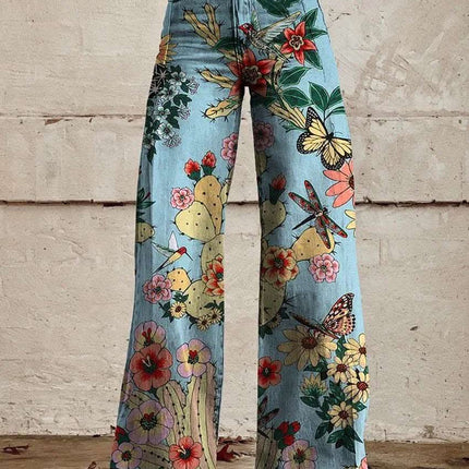 Plus Size Women's Casual Pants Thin Imitation Denim Wide Leg Fendax 0