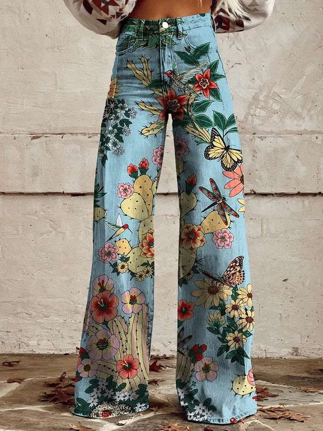 Plus Size Women's Casual Pants Thin Imitation Denim Wide Leg Fendax 0