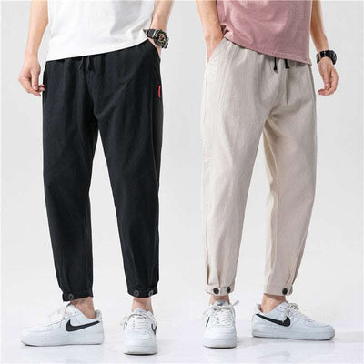 Men's Straight Casual Loose Cotton And Linen Cropped Pants Fendax 0
