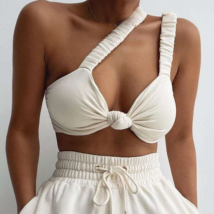 Solid Color Patchwork Crop Navel Twist Slim Sling Top